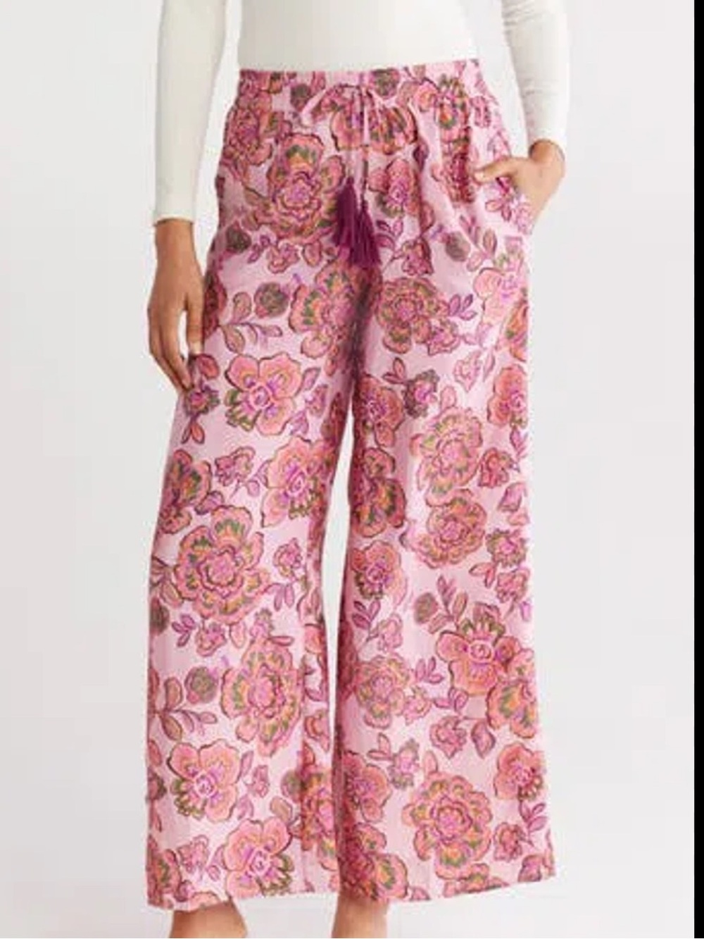T Tahari Pink Princess Floral Wide Leg Pants size medium